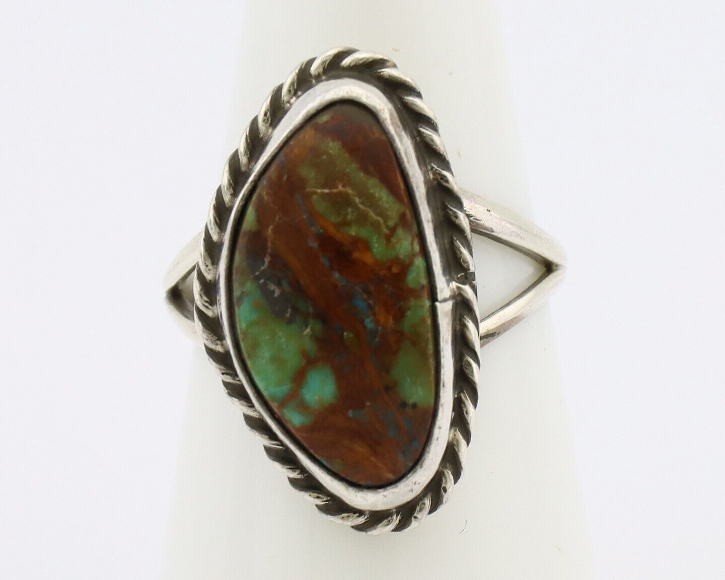 Navajo Ring 925 Silver Natural Turquoise Artist Signed Rabbit Stick C.80's