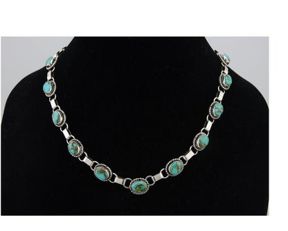 Navajo Turquoise Necklace 925 Silver Natural Blue Native American Artist C.80's