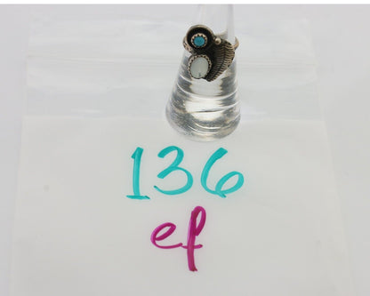 Vintage Handmade Navajo Ring Turquoise & MOP 925 Silver Size 5.75 C.80's