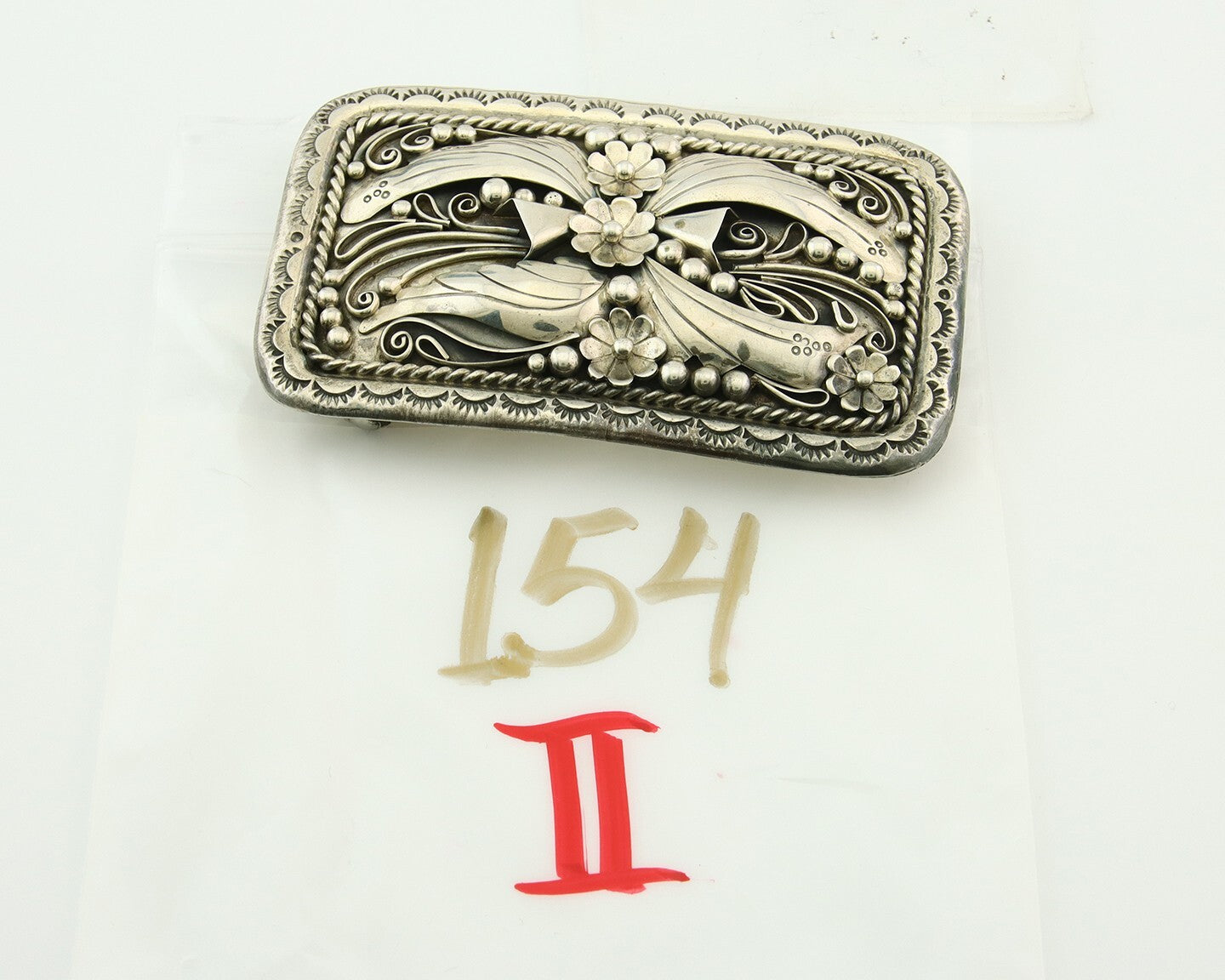 Navajo Belt Buckle 925 Sterling Silver Handmade Signed EEJ 2x3.25 in C.80's