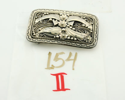 Navajo Belt Buckle 925 Sterling Silver Handmade Signed EEJ 2x3.25 in C.80's