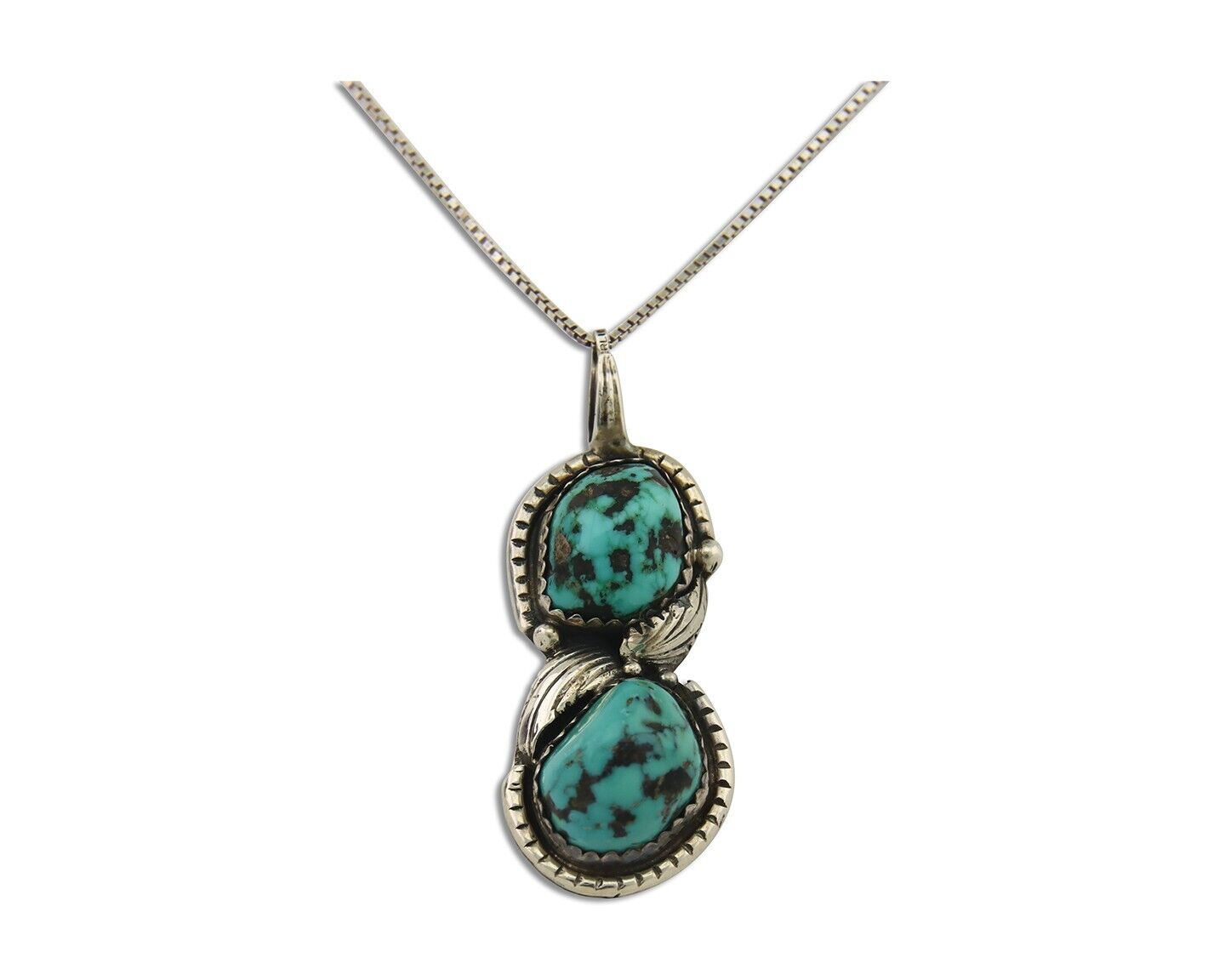 Navajo Necklace 925 Silver Natural Turquoise Artist Signed Tom Willeto C.80's