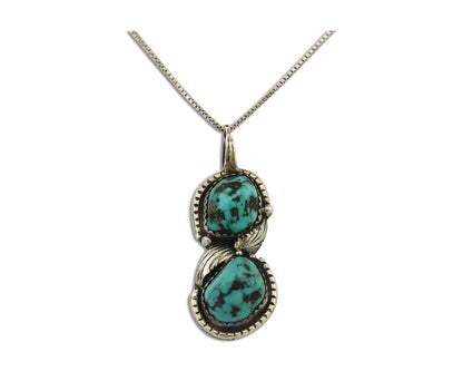 Navajo Necklace 925 Silver Natural Turquoise Artist Signed Tom Willeto C.80's