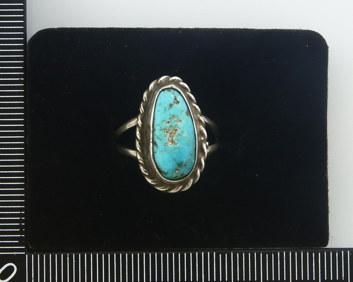 Navajo Ring 925 Sterling Natural Turquoise Native Artist C.80's Size 6.0