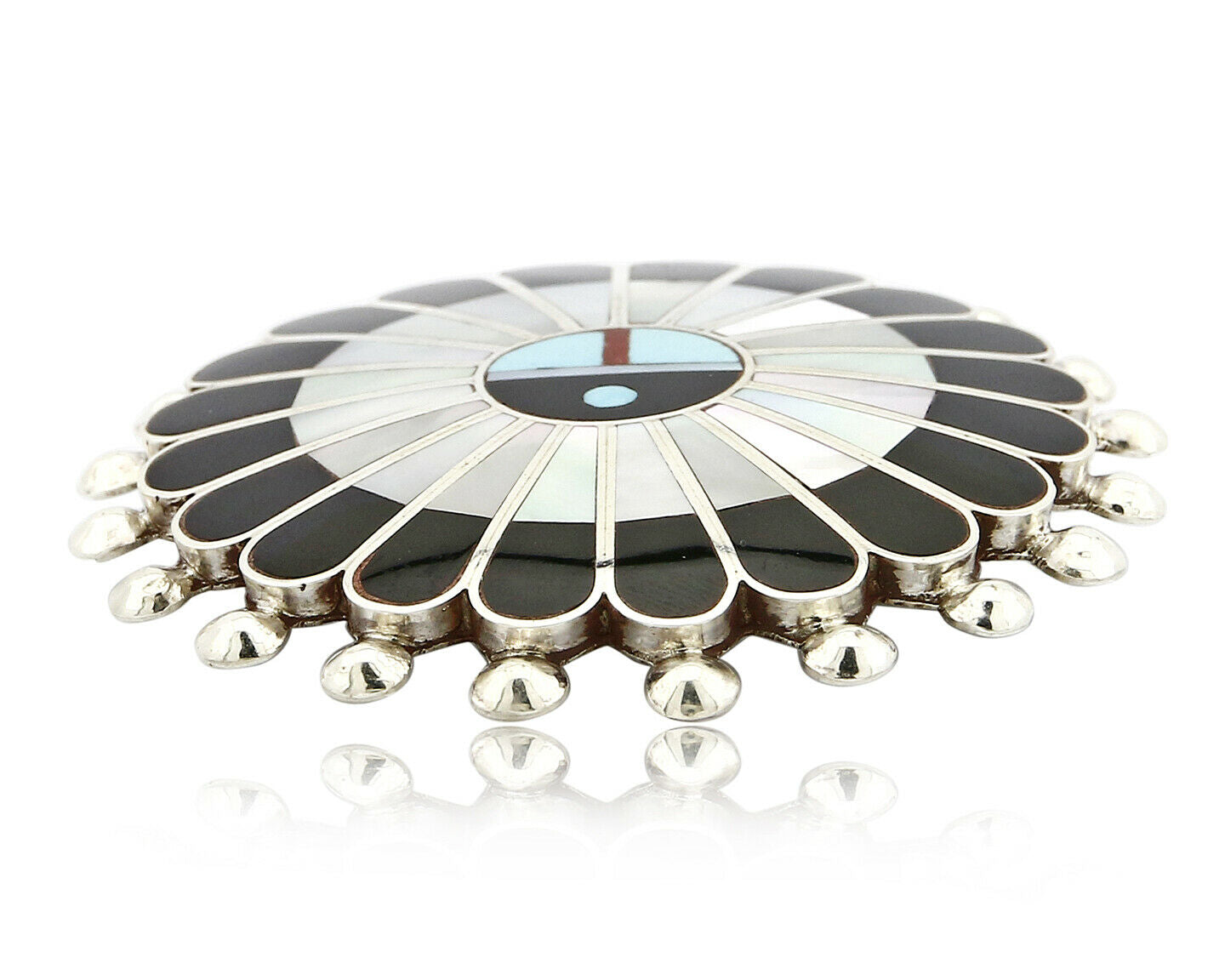 Zuni Signed Artist Victoria Unkestine Inlaid .925 SOLID Silver Tewa Pendant Pin