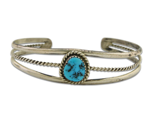Navajo Bracelet 925 Silver Cuff Turquoise Handmade Artist Signed TC C.80's