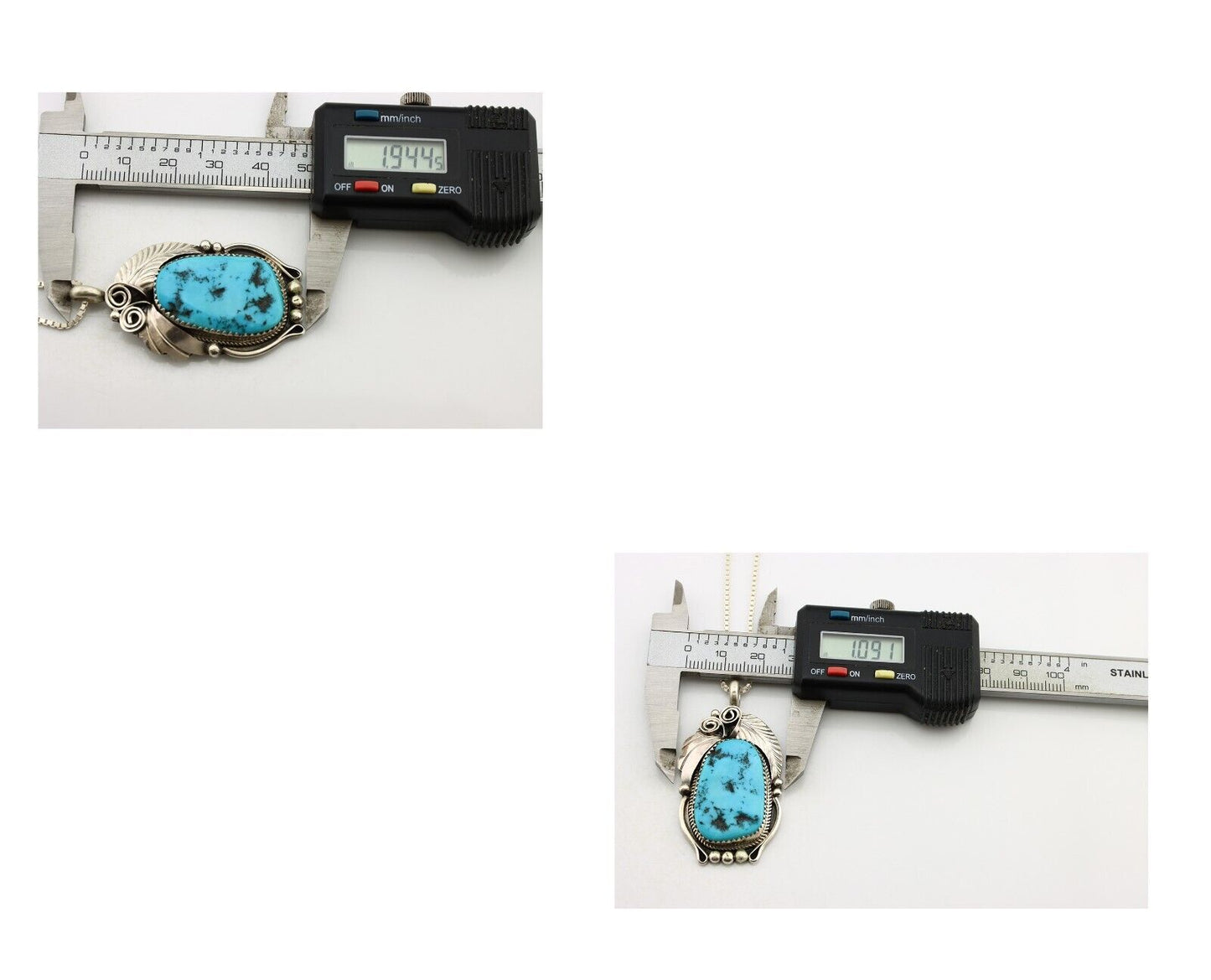 Navajo Necklace Pendant 925 Silver Blue Turquoise Signed Justin Morris C.80's