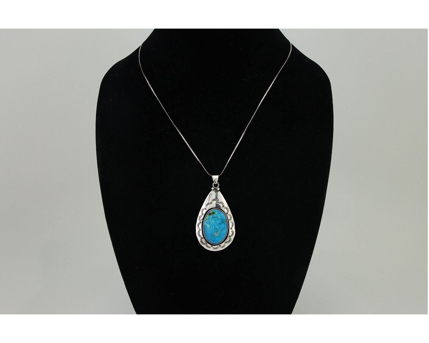 Navajo Necklace 925 Silver Natural Blue Turquoise Artist Tony Guerro C.80's