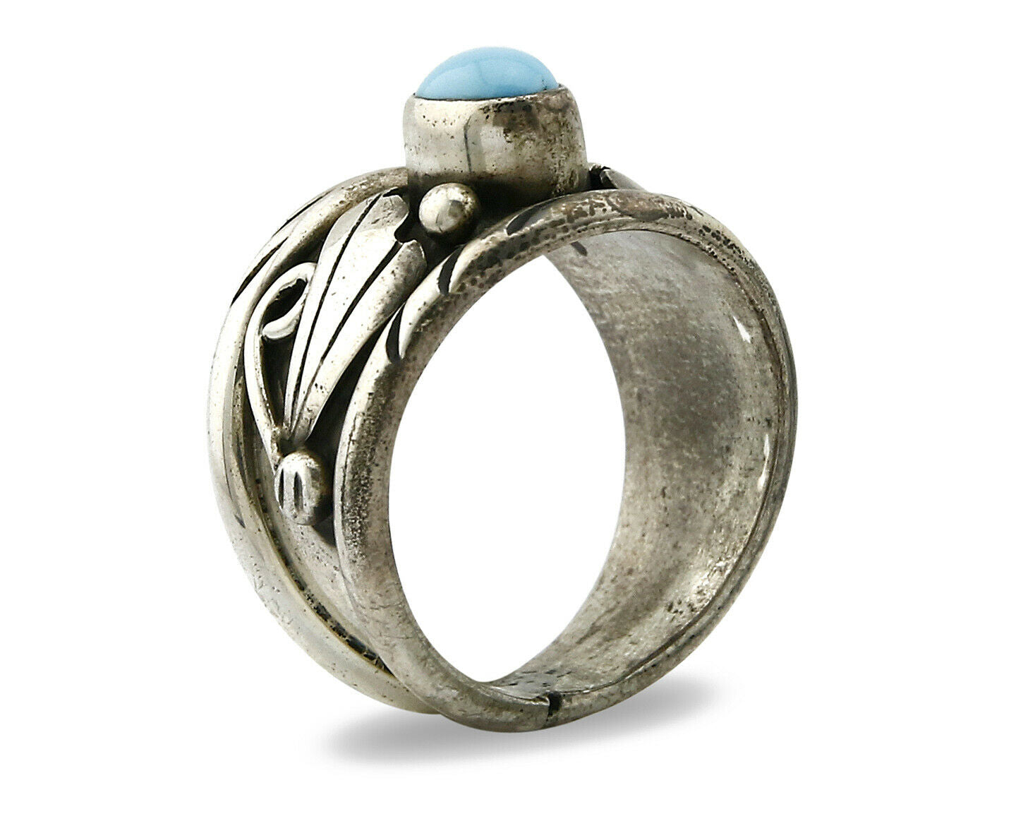 Navajo Ring .925 Silver Handmade Sleeping Beauty Turquoise Signed ELA C.80's