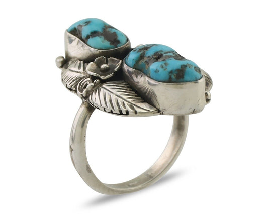 Navajo Ring 925 Silver Sleeping Beauty Turquoise Signed Evelyn Abeita C.80's
