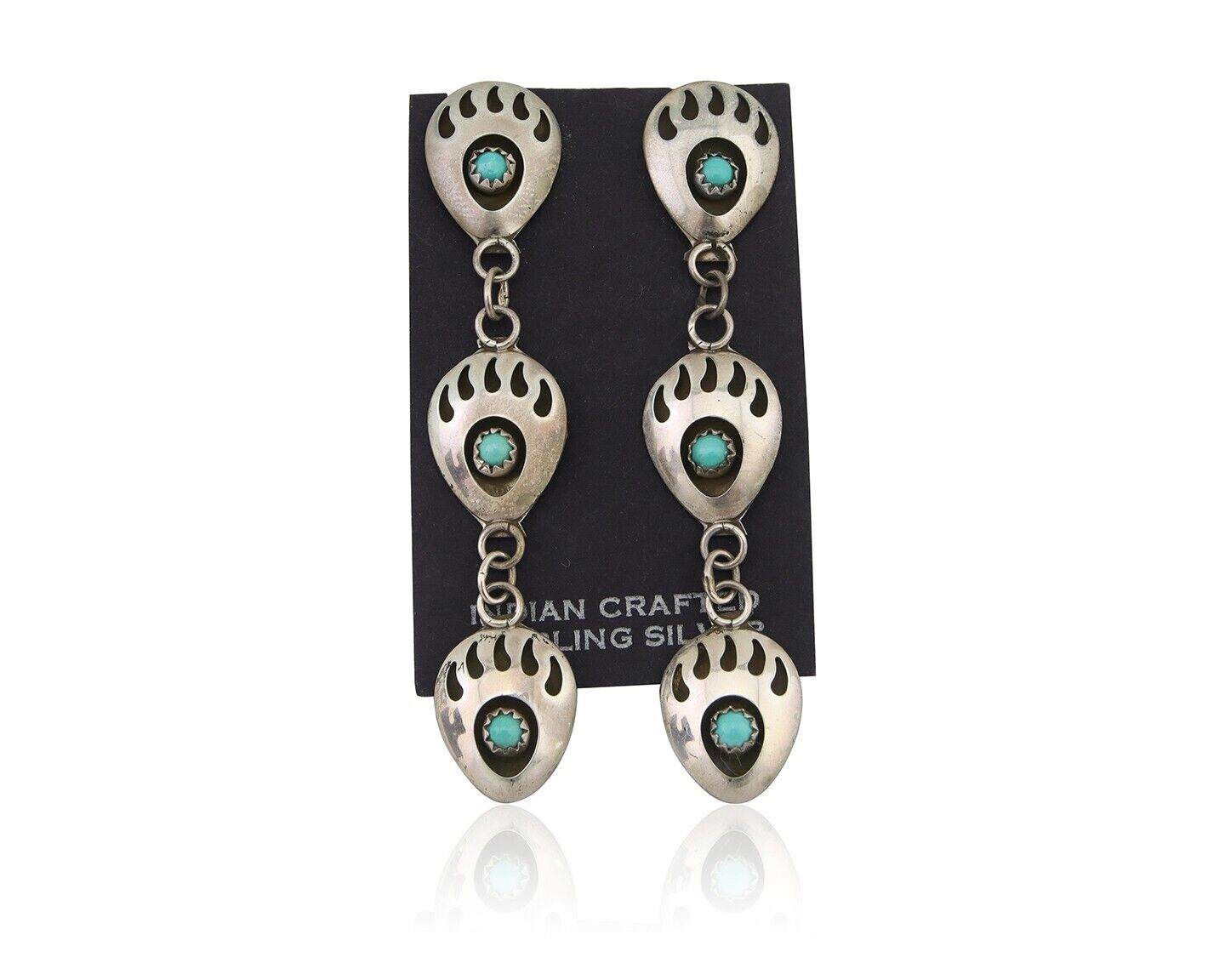Navajo Paw Earrings 925 Silver Kingman Turquoise Native American Artist C.80's