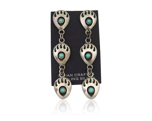 Navajo Paw Earrings 925 Silver Kingman Turquoise Native American Artist C.80's
