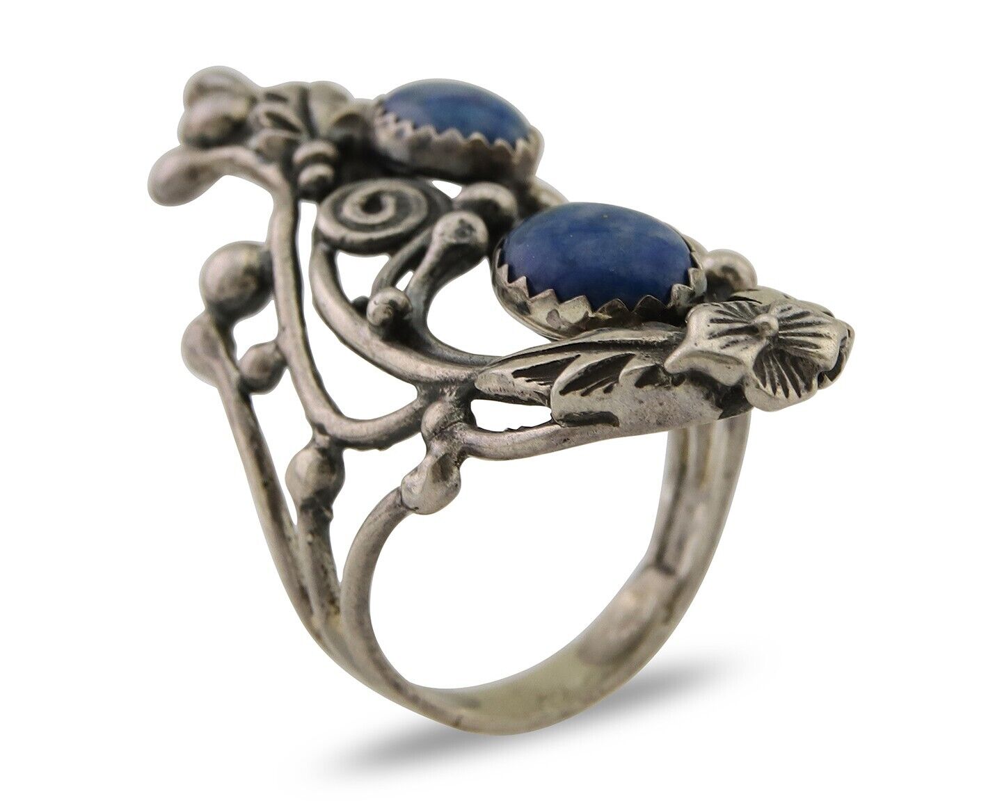 Navajo Ring 925 Silver Natural Denim Lapis Artist Signed Prairie Fire C.80's