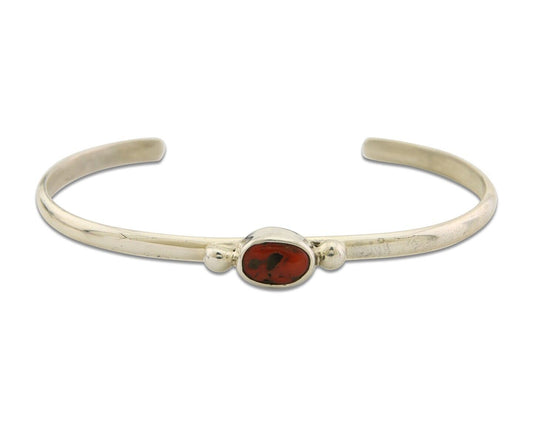 Navajo Bracelet .925 Silver Natural Red Coral Cuff Native American Artist C.80's