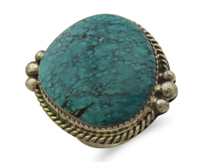 Navajo Ring 925 Sterling Spiderweb Blue Turquoise Native Artist C.80's Size 8.25