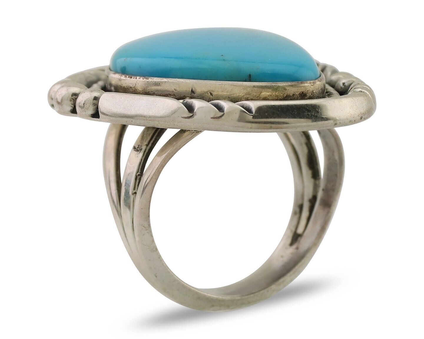 Navajo Handmade Ring 925 Silver Natural Turquoise Artist Signed Ben S C.80's
