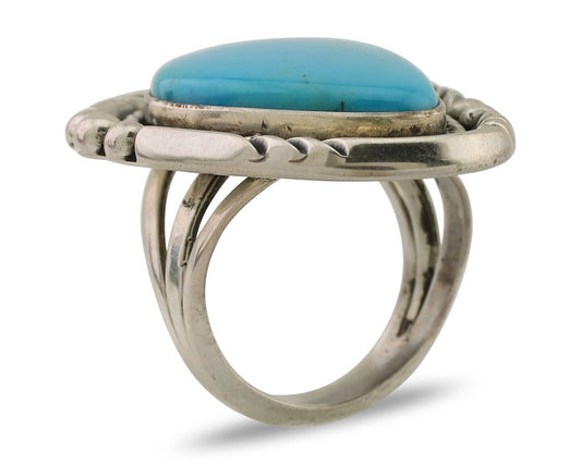 Navajo Handmade Ring 925 Silver Natural Turquoise Artist Signed Ben S C.80's