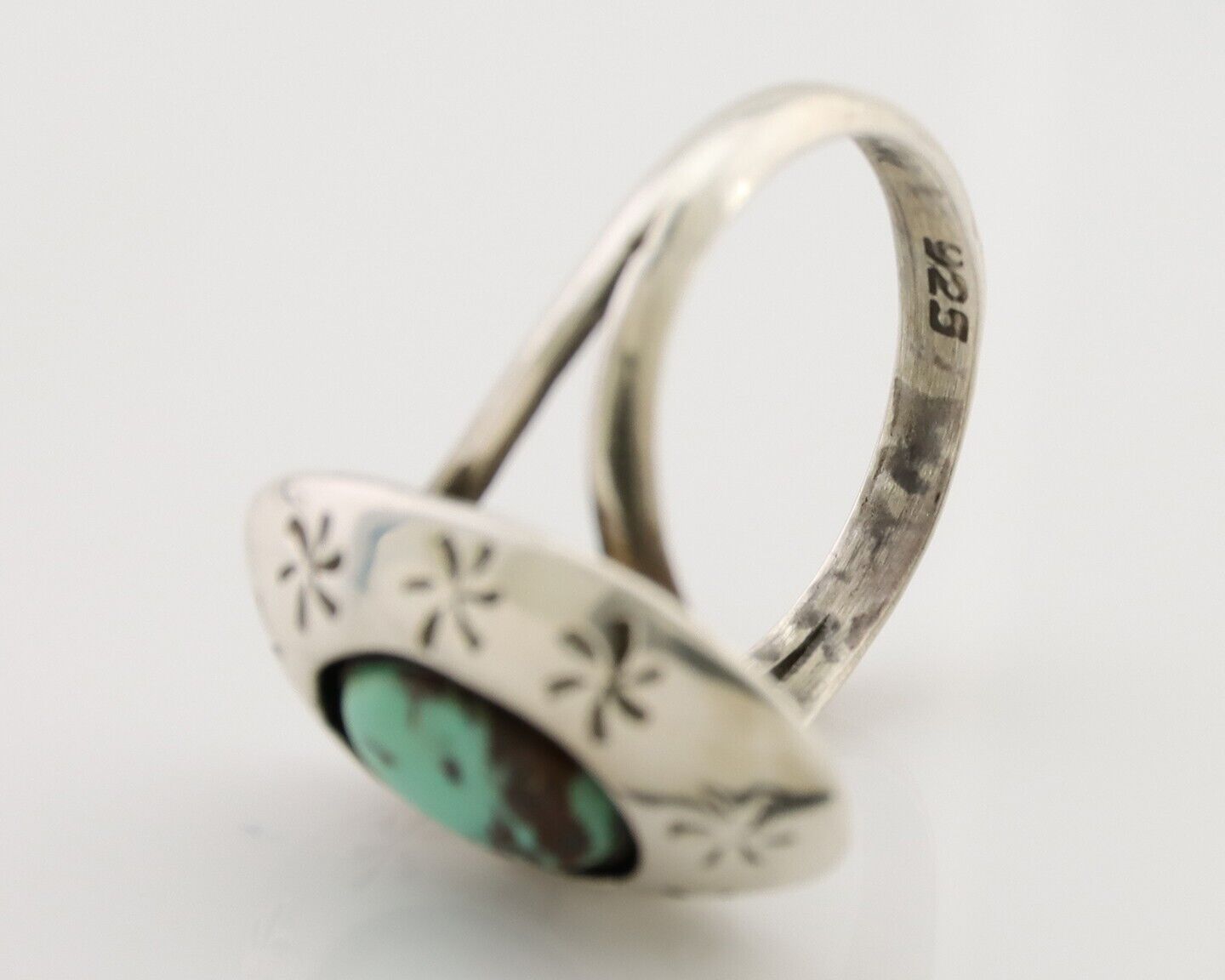 Navajo Ring 925 Silver Kingman Turquoise Native American Artist C.80's