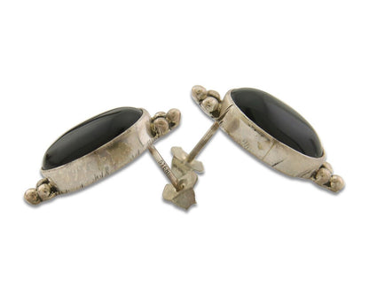 Navajo Earrings 925 Silver Handmade Natural Black Onyx Signed NAKAI C.80's
