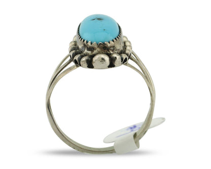 Navajo Ring .925 Silver Sleeping Beauty Turquoise Artist Signed SC C.80's