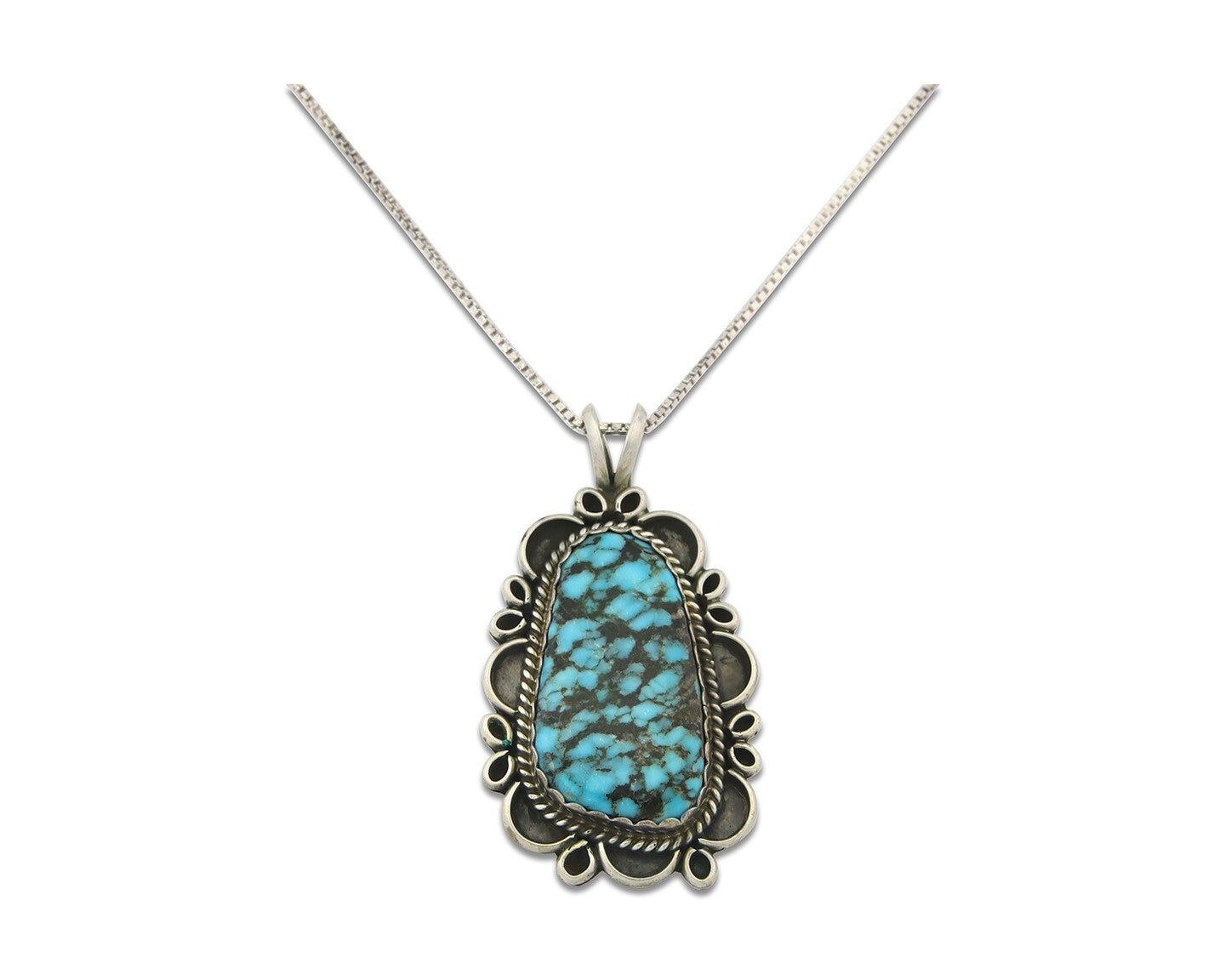 Navajo Sterling Silver Necklace Authentic Spiderweb Turquoise Vintage Handmade