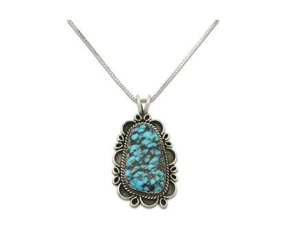 Navajo Sterling Silver Necklace Authentic Spiderweb Turquoise Vintage Handmade