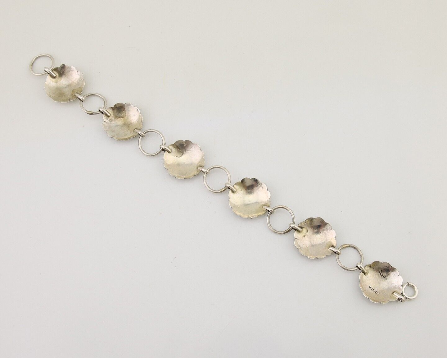 Navajo Hamdmade Concho Bracelet 925 Silver Native American Artist Signed C.80's