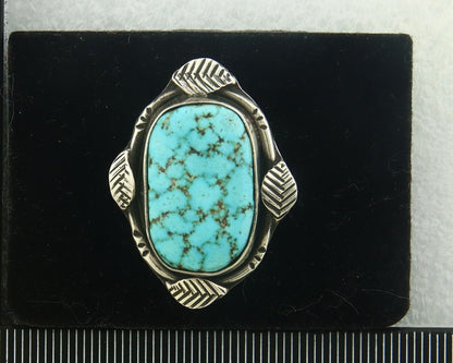 Navajo Ring 925 Sterling Natural Blue Turquoise Native Artist C.80's Size 7.25