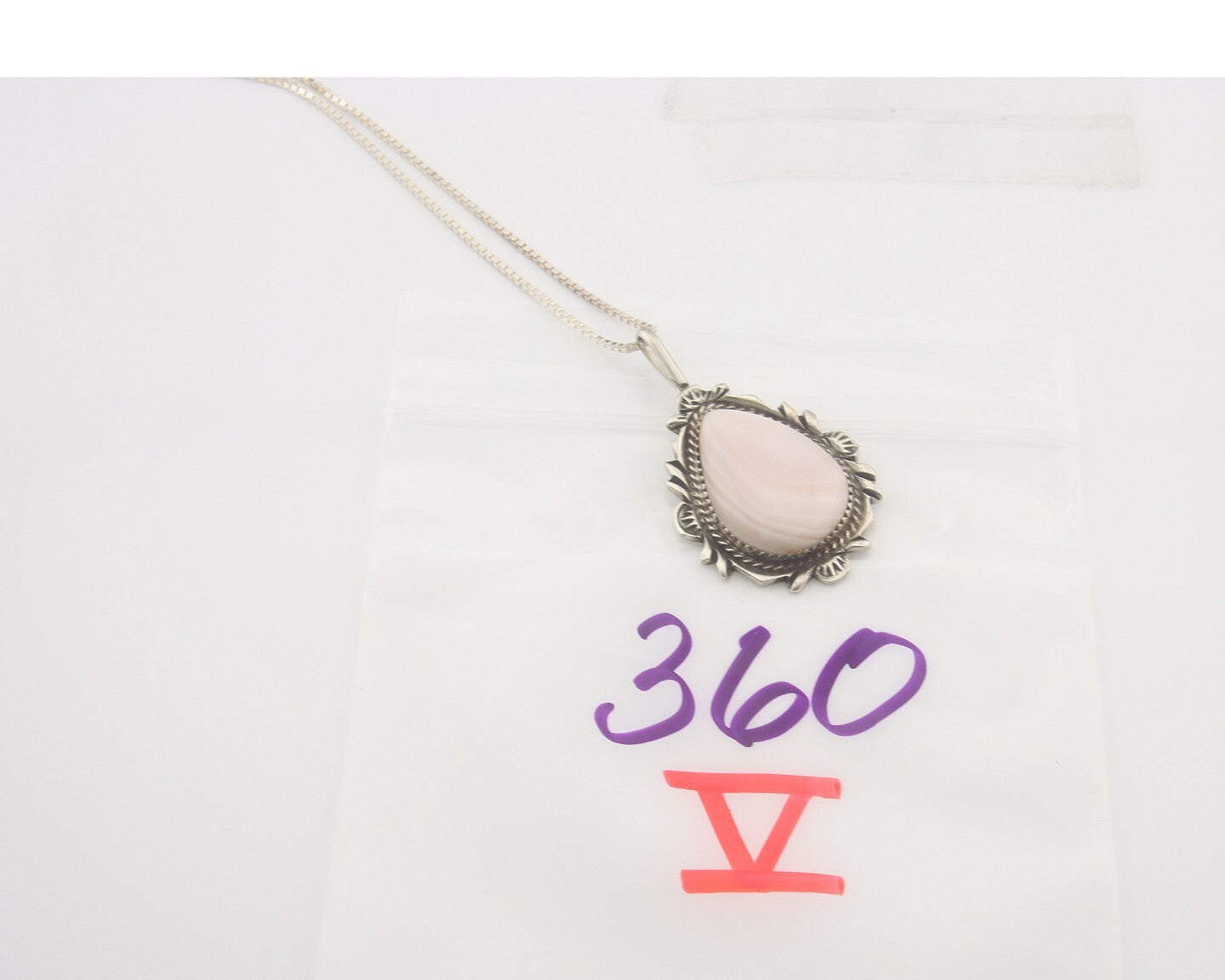 Navajo Sterling Silver Necklace Pink Muscle Authentic Vintage Sign Billie Eagle