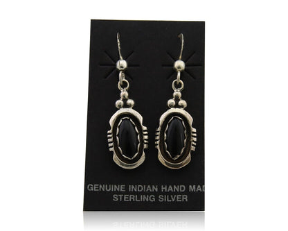 Navajo Dangle Earrings 925 Silver Natural Black Onyx Native American C.80's