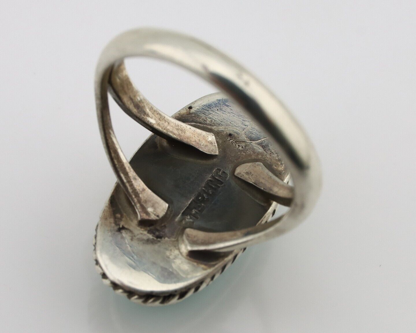 Navajo Ring 925 Silver Kingman Turquoise Native American Artist C.80's