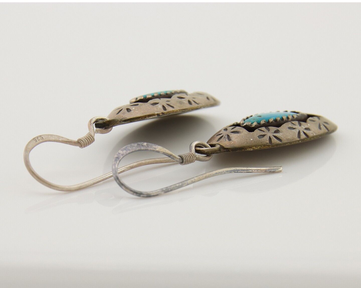 Navajo Dangle Earrings 925 Silver Natural Blue Turquoise Signed IJC C.80's
