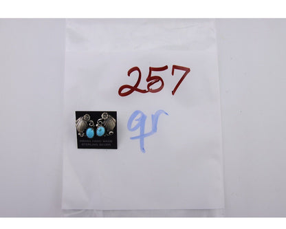 Navajo Handmade Earrings 925 Silver Natural Turquoise Native American Artist 80s