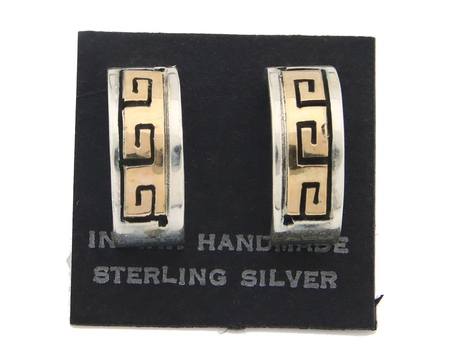 Navajo Earrings Sterling Silver & Gold Vintage Handmade Signed S Skeets