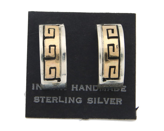 Navajo Earrings Sterling Silver & Gold Vintage Handmade Signed S Skeets