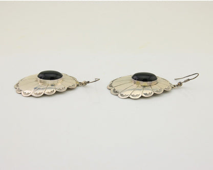 Navajo Handmade Earrings 925 Silver Onyx Artist Signed Robert Vandover C.80's