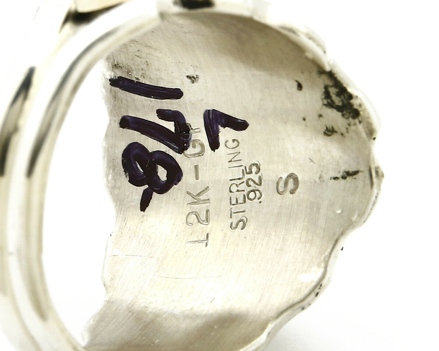 Navajo Eagle Ring .925 SOLID Silver & 12k GF Handmade Signed Artist S Circa 1980