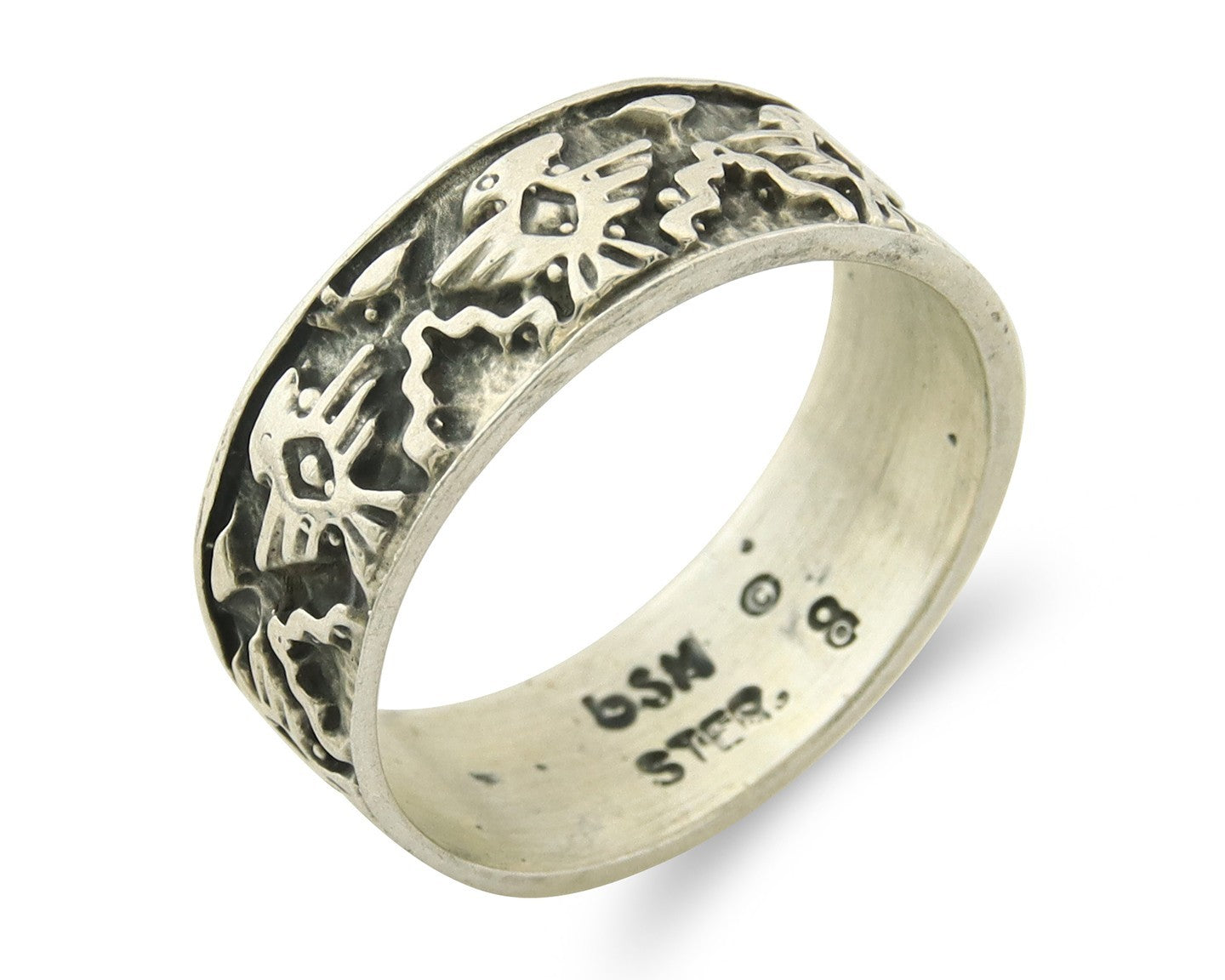 Navajo Band Ring Sterling Silver Vintage Authentic Signed BSM Size 8.0