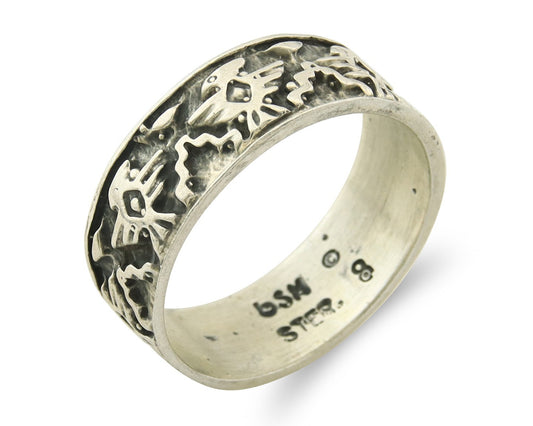 Navajo Band Ring Sterling Silver Vintage Authentic Signed BSM Size 8.0