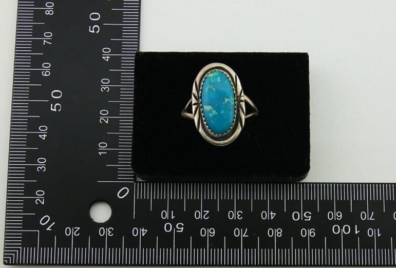Navajo Ring 925 Sterling Silver Turquoise Artist Signed TALHAT C.80's