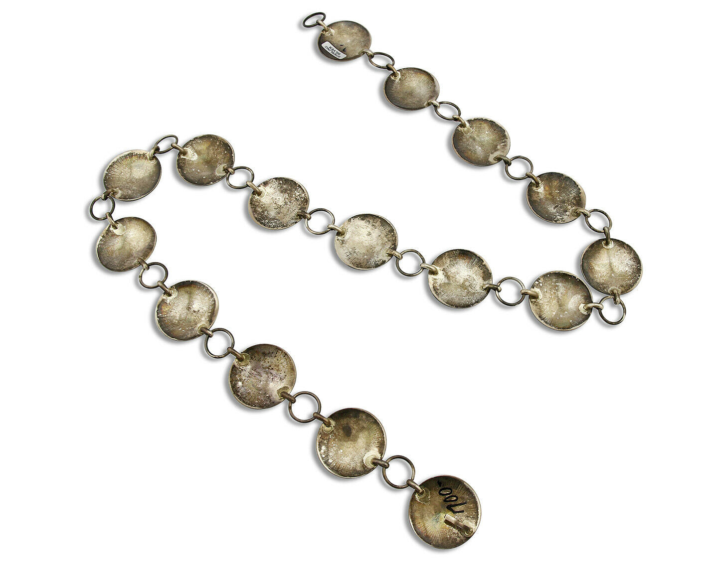 Navajo C.1980's Handmade .925 Silver Hand Stamped Concho Belt 36in Long