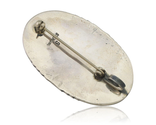 Navajo Pin Pendant 925 Silver Natural Spiderweb Turquoise Signed S C.80's