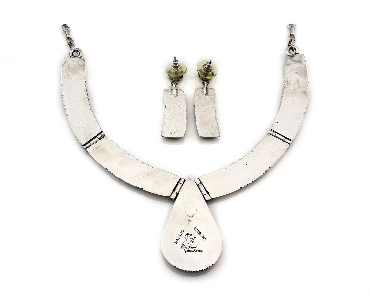 Navajo Necklace Earring Set Sterling Silver Gemstone Signed Frank Yellowhorse