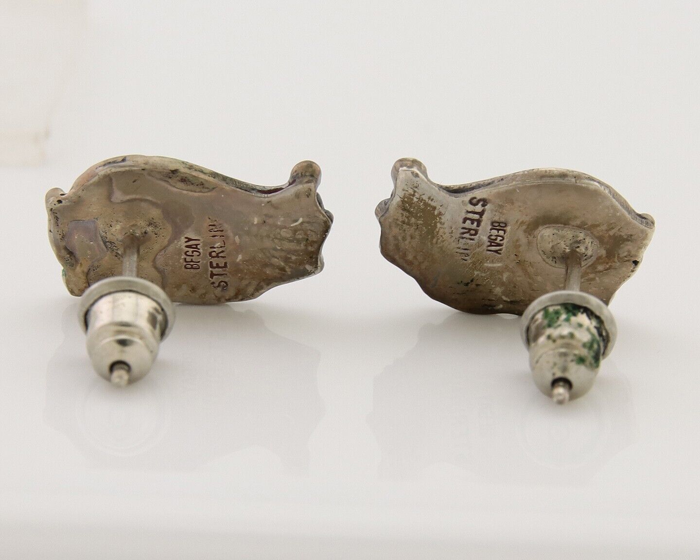 Navajo Earrings 925 Silver Natural Red Coral Artist Signed Begay C.80's