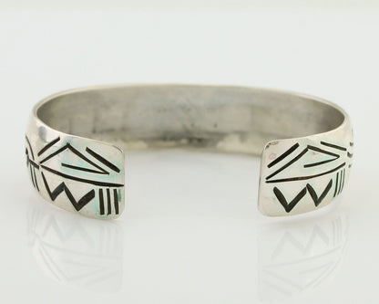 Navajo Inlay Bracelet 925 Silver Turquoise & Coral Signed Stanely Bain C.80's