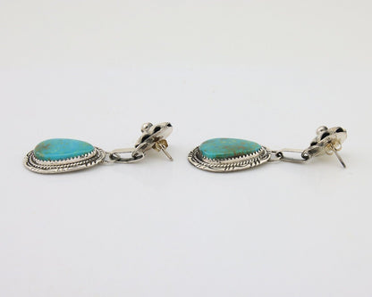 Navajo Dangle Earrings 925 Silver Natural Turquoise Artist Signed Mike Begay C80