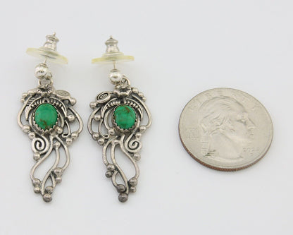 Navajo Shield Earrings 925 Silver Natural Turquoise Native American Artist C80s