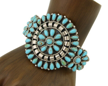 Navajo Bracelet 925 Silver Natural Blue Turquoise Signed Mathilda Benally C.80's