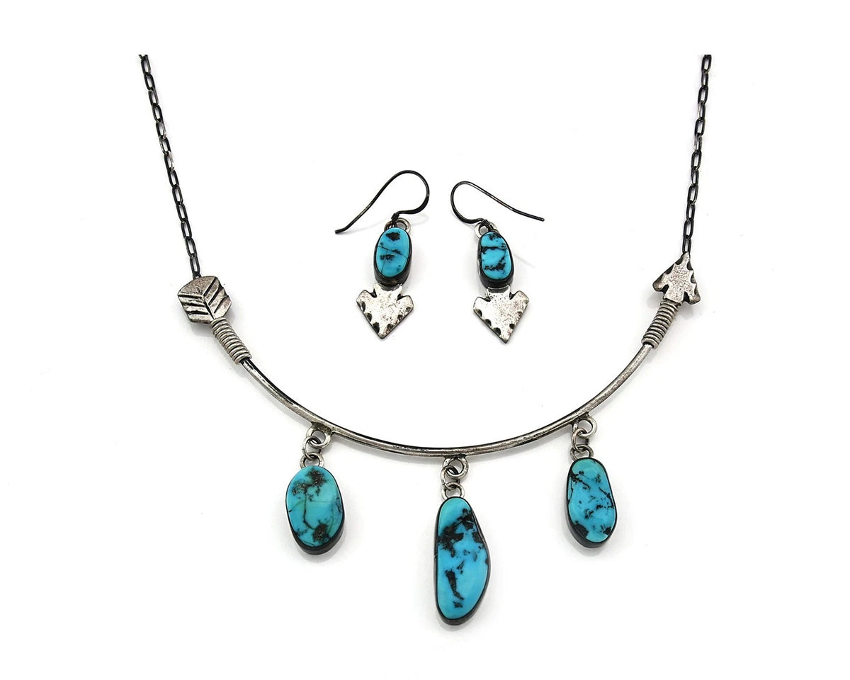Navajo Necklace Earring Set Sterling Silver Vintage Native Artist Signed G C80s