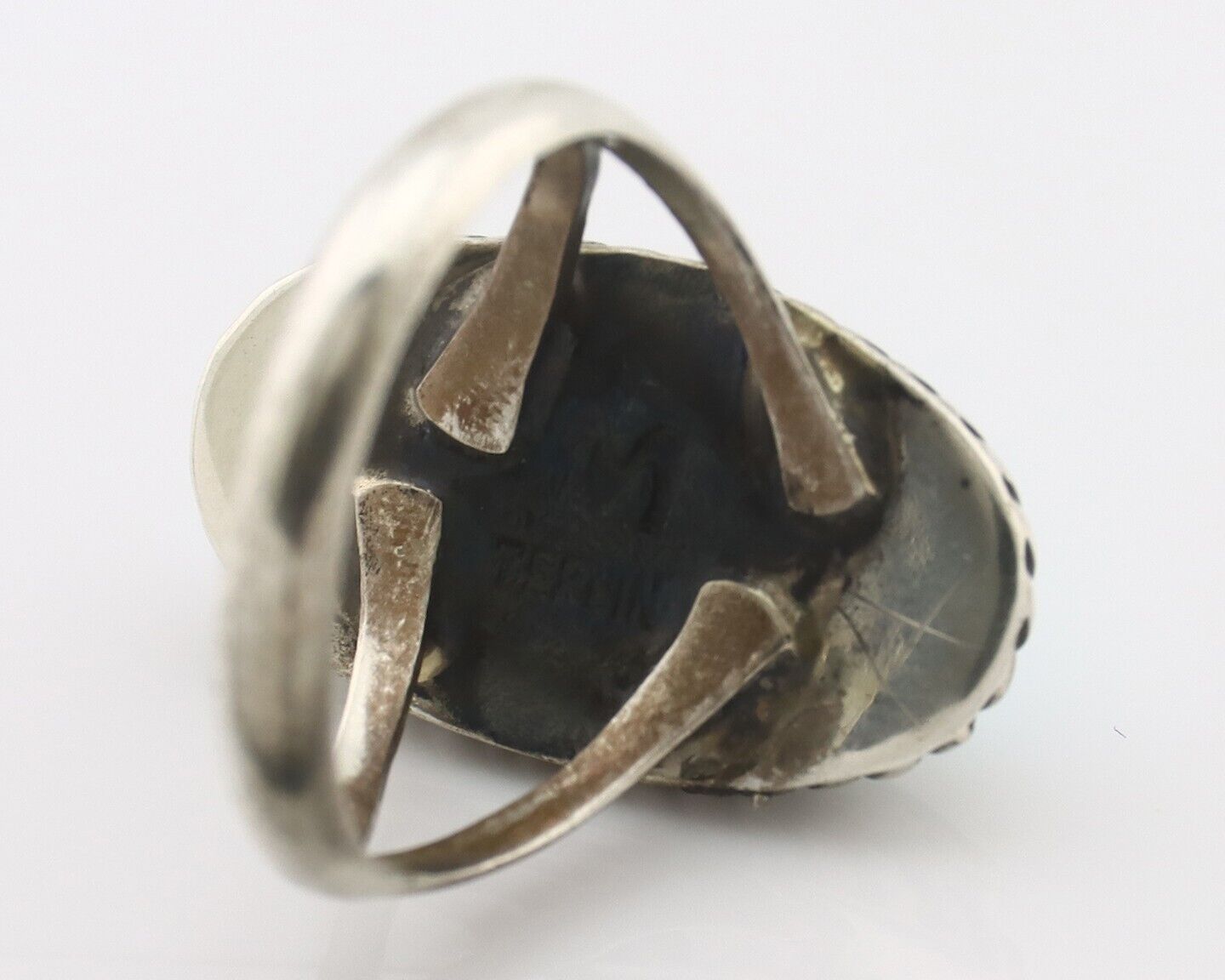 Navajo Ring 925 Silver Natural Kingman Turquoise Signed M Montoya C.80's